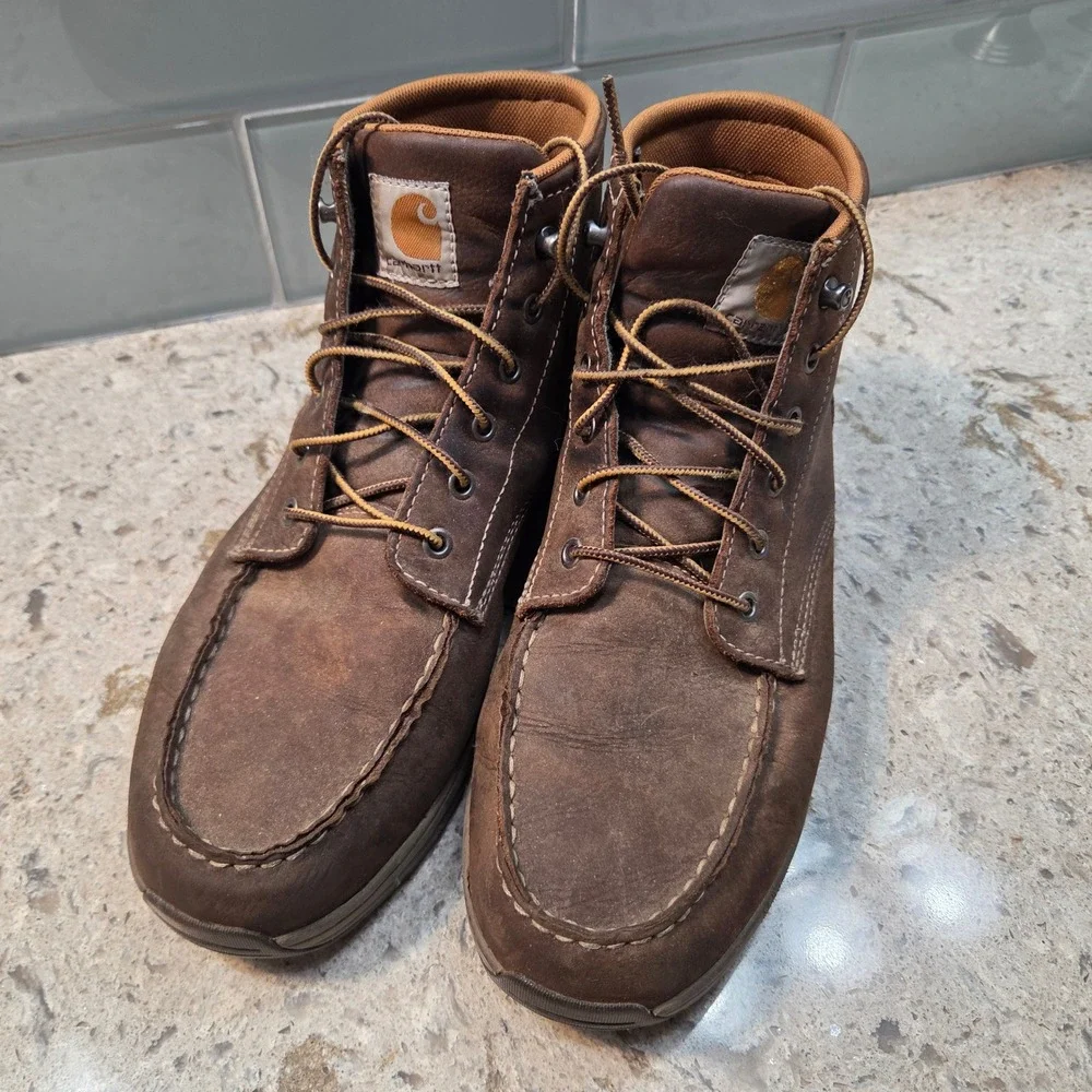 Carhartt Mens CMX4023 Lightweight Wedge Work Boots Brown Leather Moc Toe 11 M
